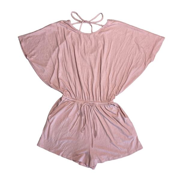 LE LIS Mauve Ribbed Dolman Sleeve Open Back Elastic Waist Romper Women’s Size S - Picture 1 of 6